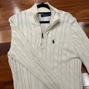 Ralph Lauren Men's Cream Zip-Up Cable Knit Sweater